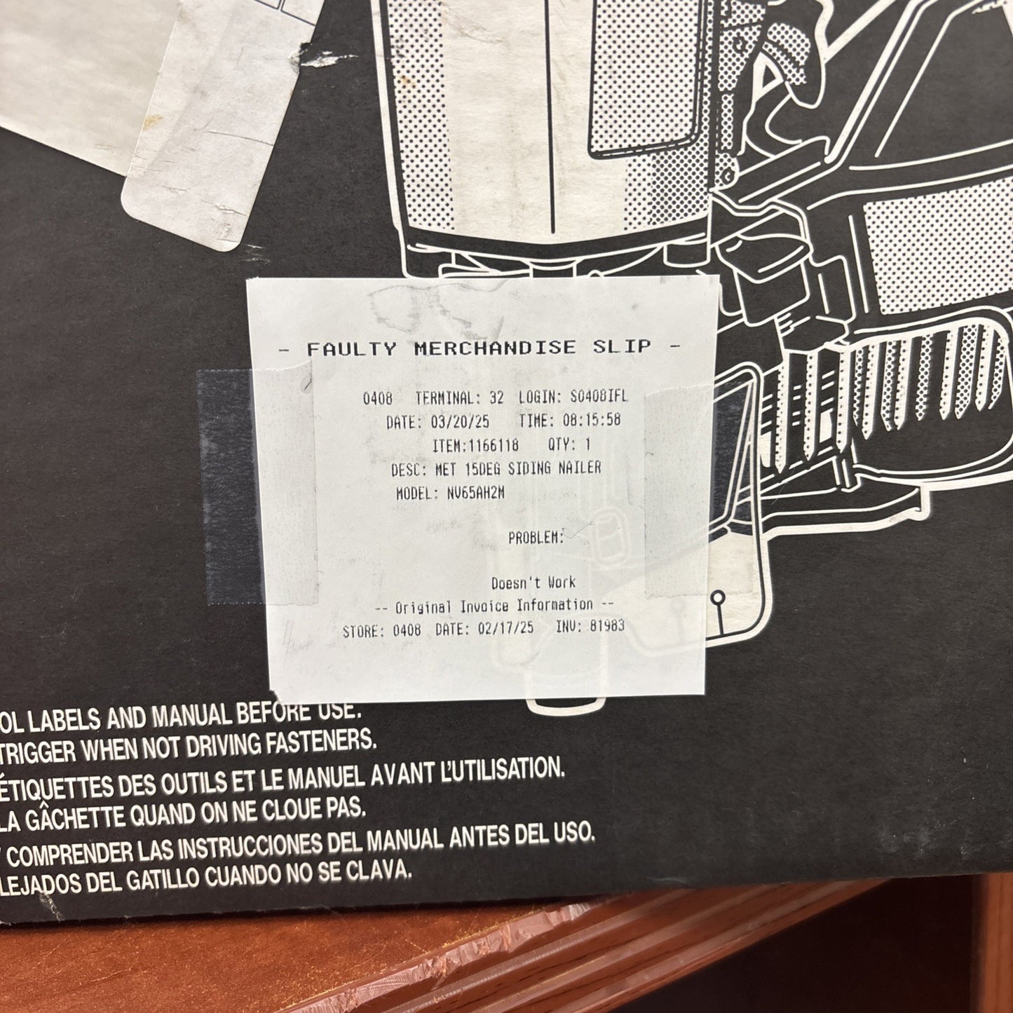 Metabo NV65AH2 HPT Coil Siding Nailer, 1-1/2 inch to 2-1/2 inch - Not Working