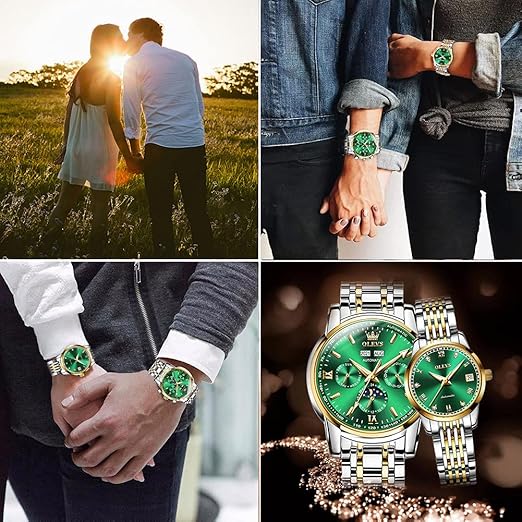 OLEVS Couple Pair Watch Automatic for Men and Women His and Hers Watches Set Gifts Mechanical Self-Winding Tourbillon Big Face Dress Wristwatch with Day Date Calendar Two Tone