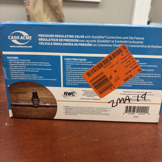 3/4" push to connect Bronze EB-45 Slip Pressure Regulator Valve by SharkBite