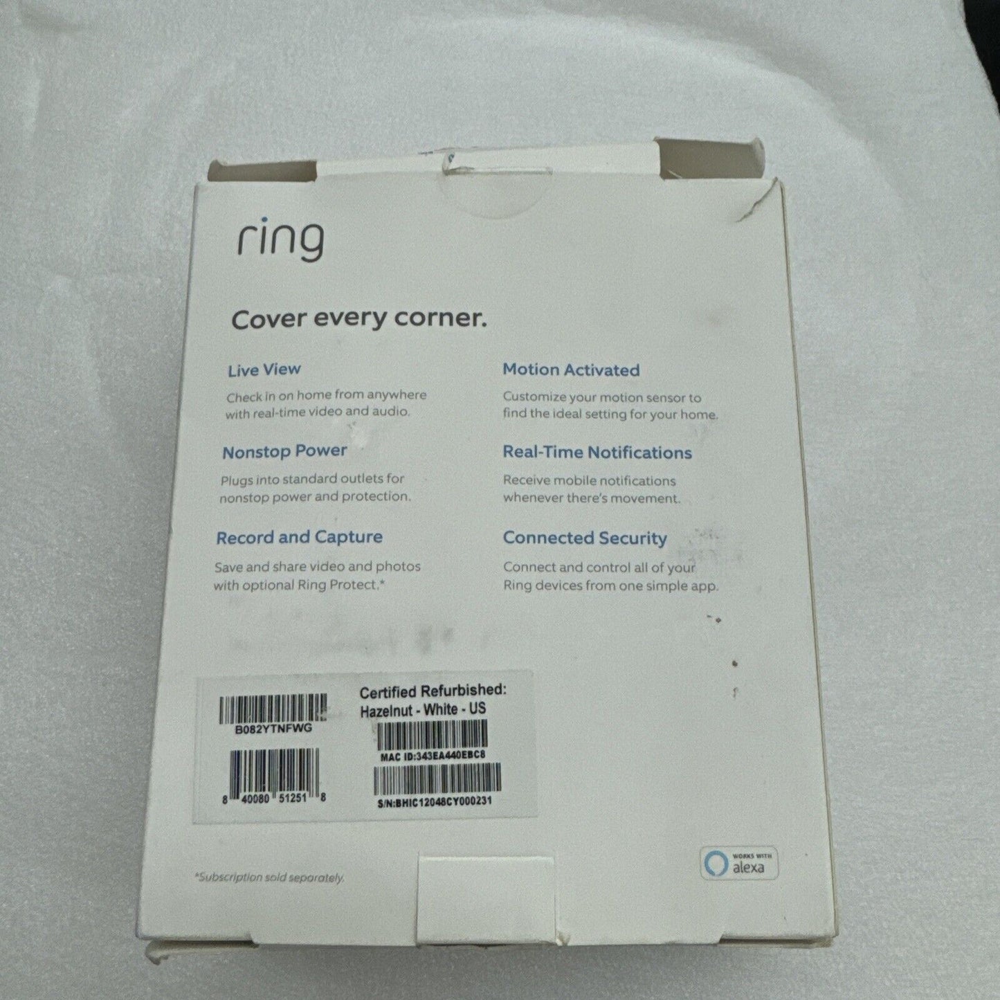 Ring Indooor Cam Plug-In Security Camera - White