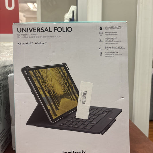 Logitech Universal Folio Case Bluetooth Wireless Keyboard Fits 9-10" Tablets iOS