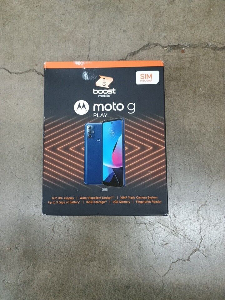 New & Sealed - Boost Mobile Motorola G Play 2023, 32GB Blue - Prepaid Smartphone