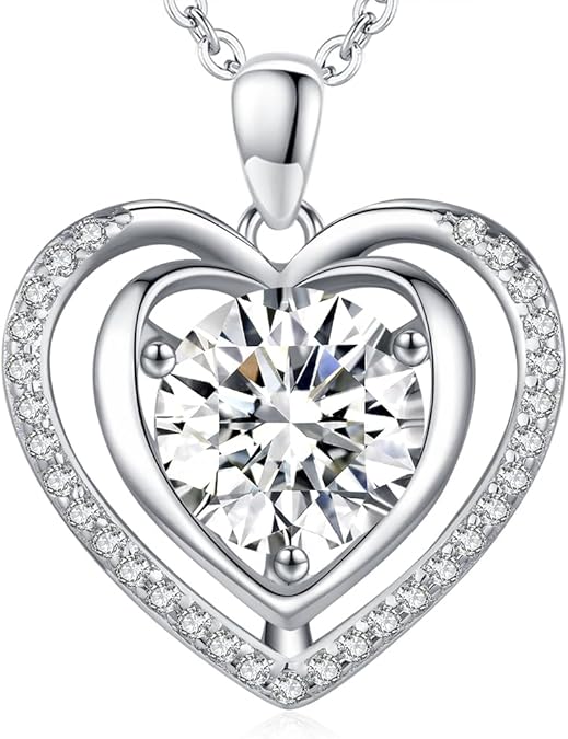 Moissanite Heart Pendant Necklace - Sterling Silver