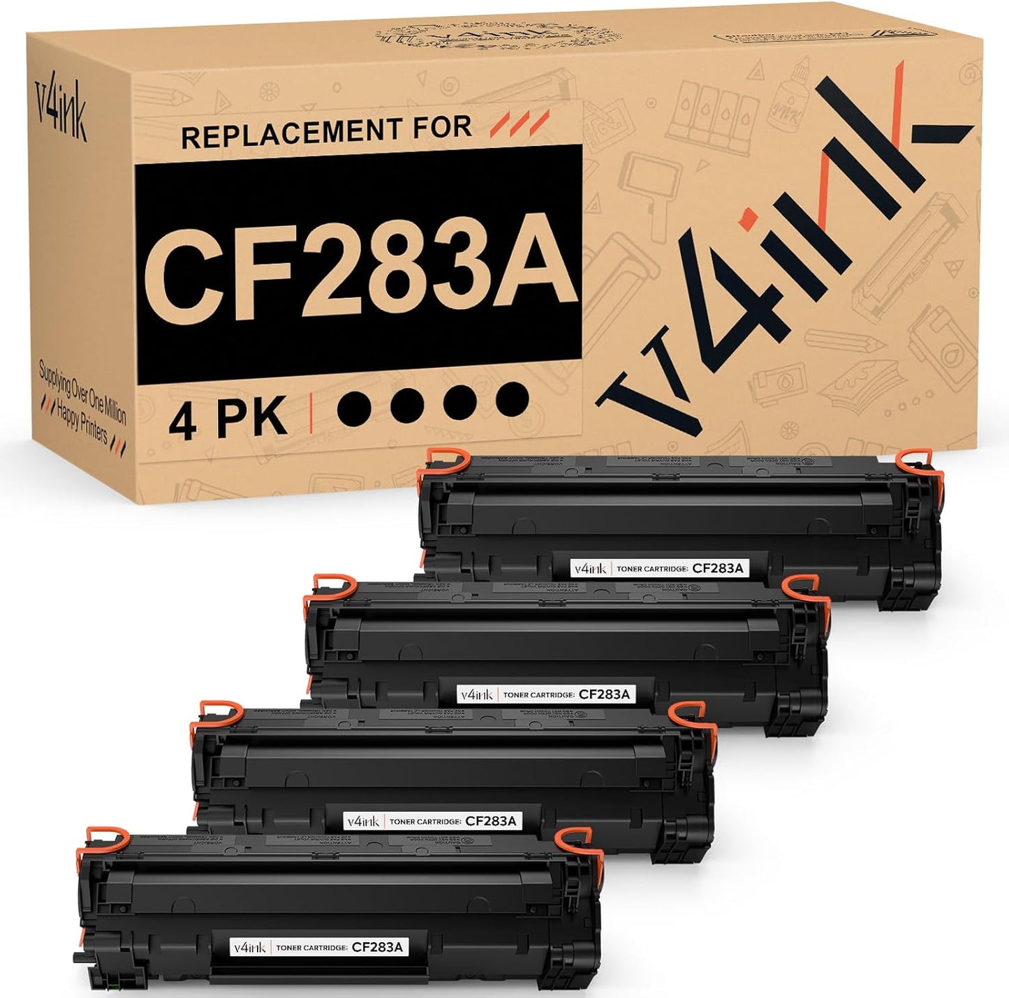 V4Ink Compatible CF283A Toner Cartridge Replacement For HP 83A CF283A (4 Pack. Black)